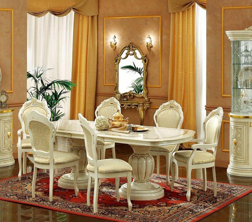 

    
Glossy Ivory Classic Dining Room Set 7Pcs Luxury Made in Italy ESF Leonardo
