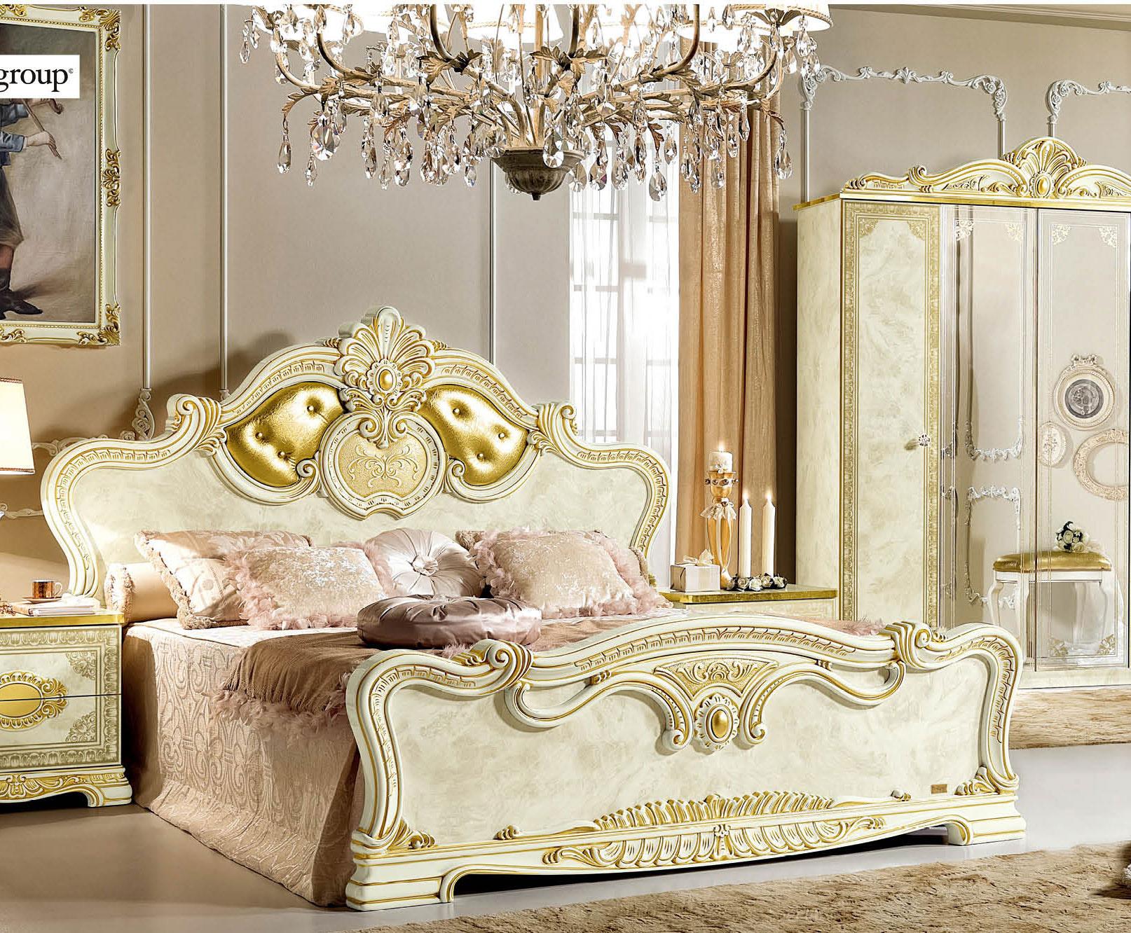 

    
Luxury Gold Ivory Queen Size Bed Classic Royalty Made in Italy ESF Leonardo
