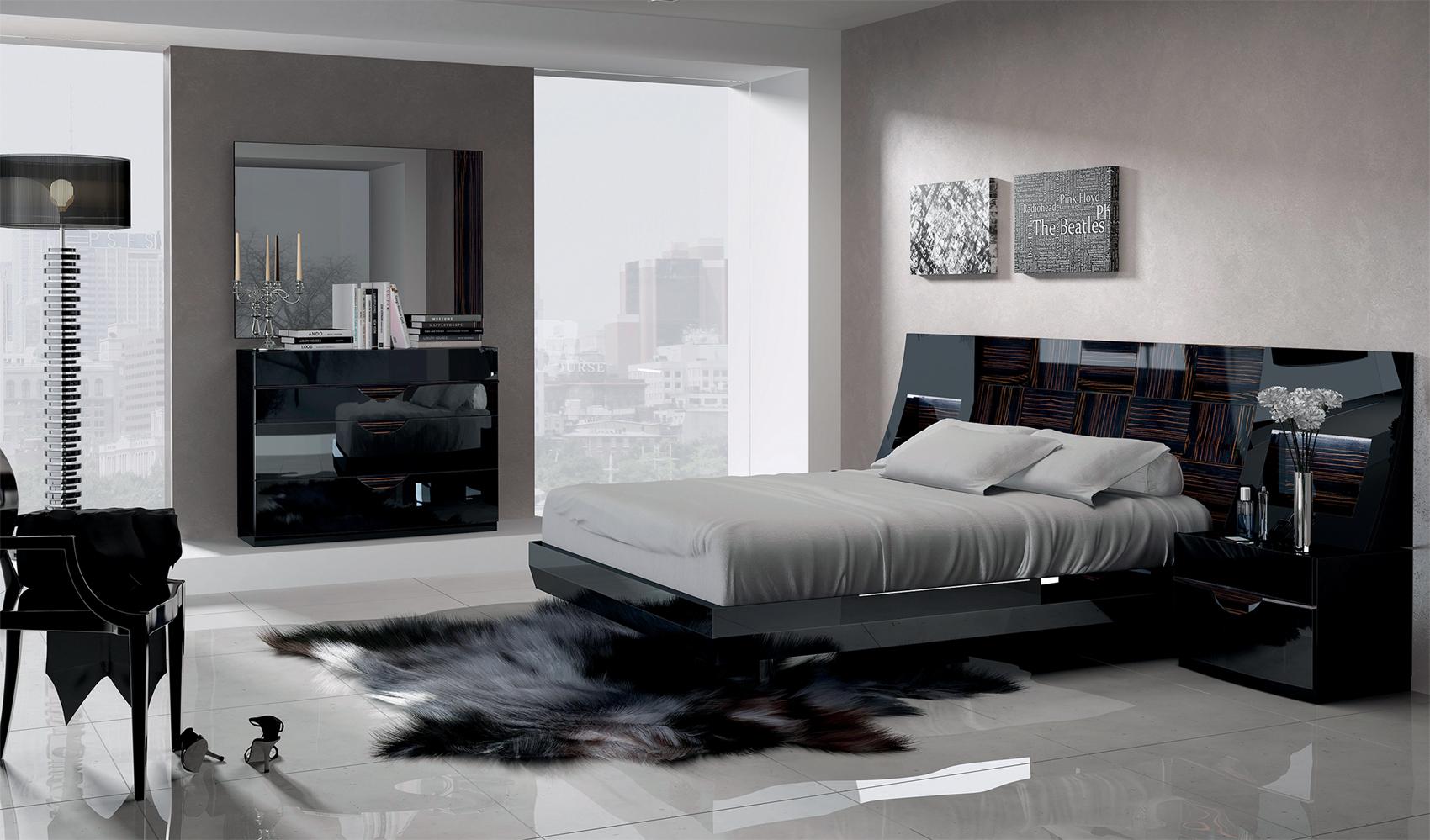 

    
Black & Wood Grain Lacquer Queen Size Bedroom Set 5Pcs Modern ESF Marbella
