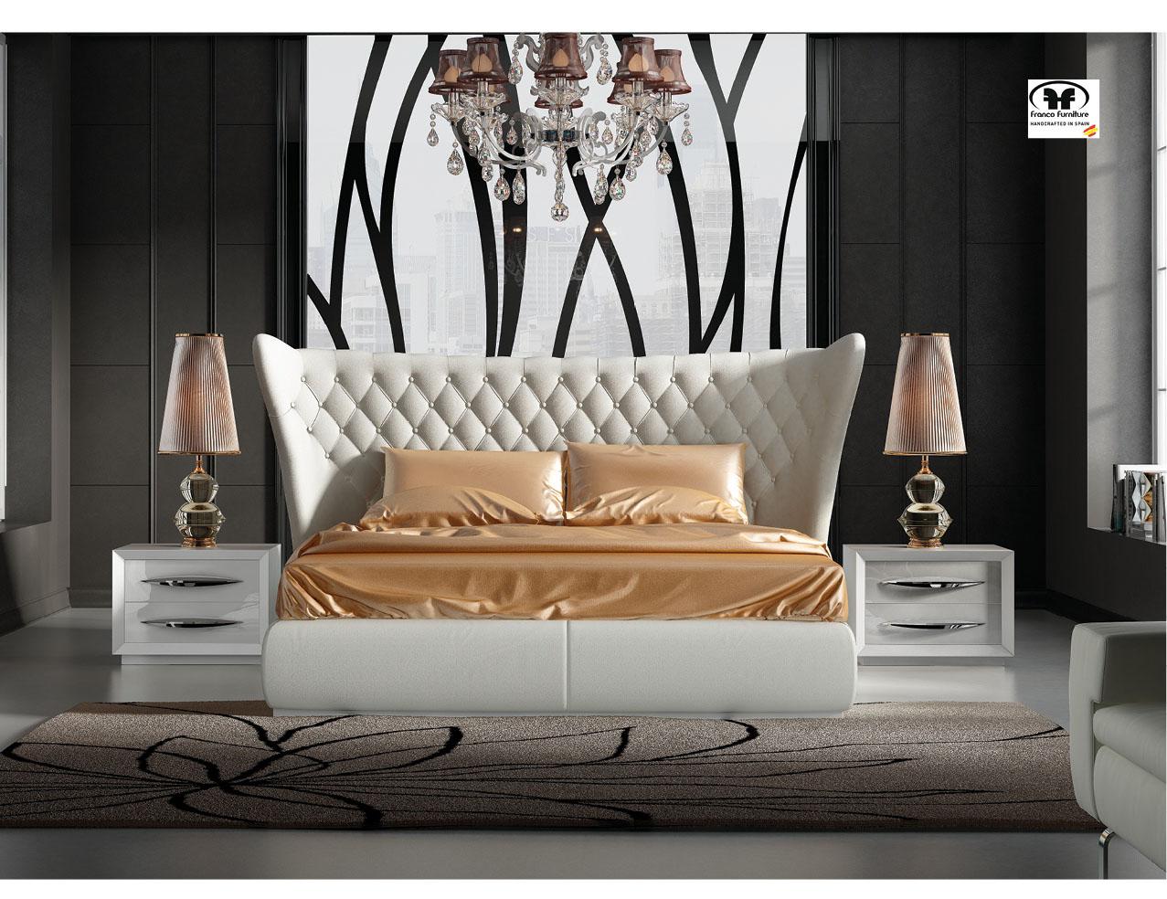 Modern Platform Bedroom Set Miami / Carmen ESF-Miami-EK-2N-3PC in White Eco-Leather