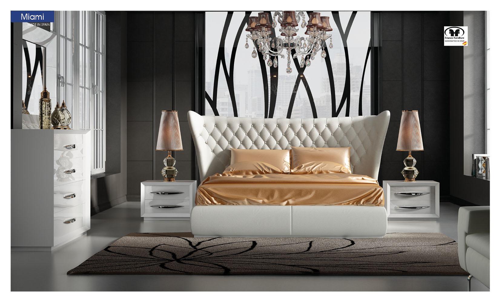 Modern Platform Bedroom Set Miami / Carmen ESF-Miami-Q-2NDM-5PC in White Eco-Leather