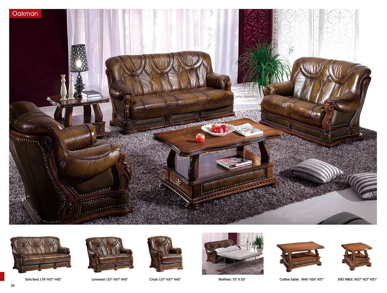 

    
ESF-Oakman-3PC Dark Oak Finish Full Italian Leather Sofa Bed Set 3Pcs Traditional ESF Oakman

