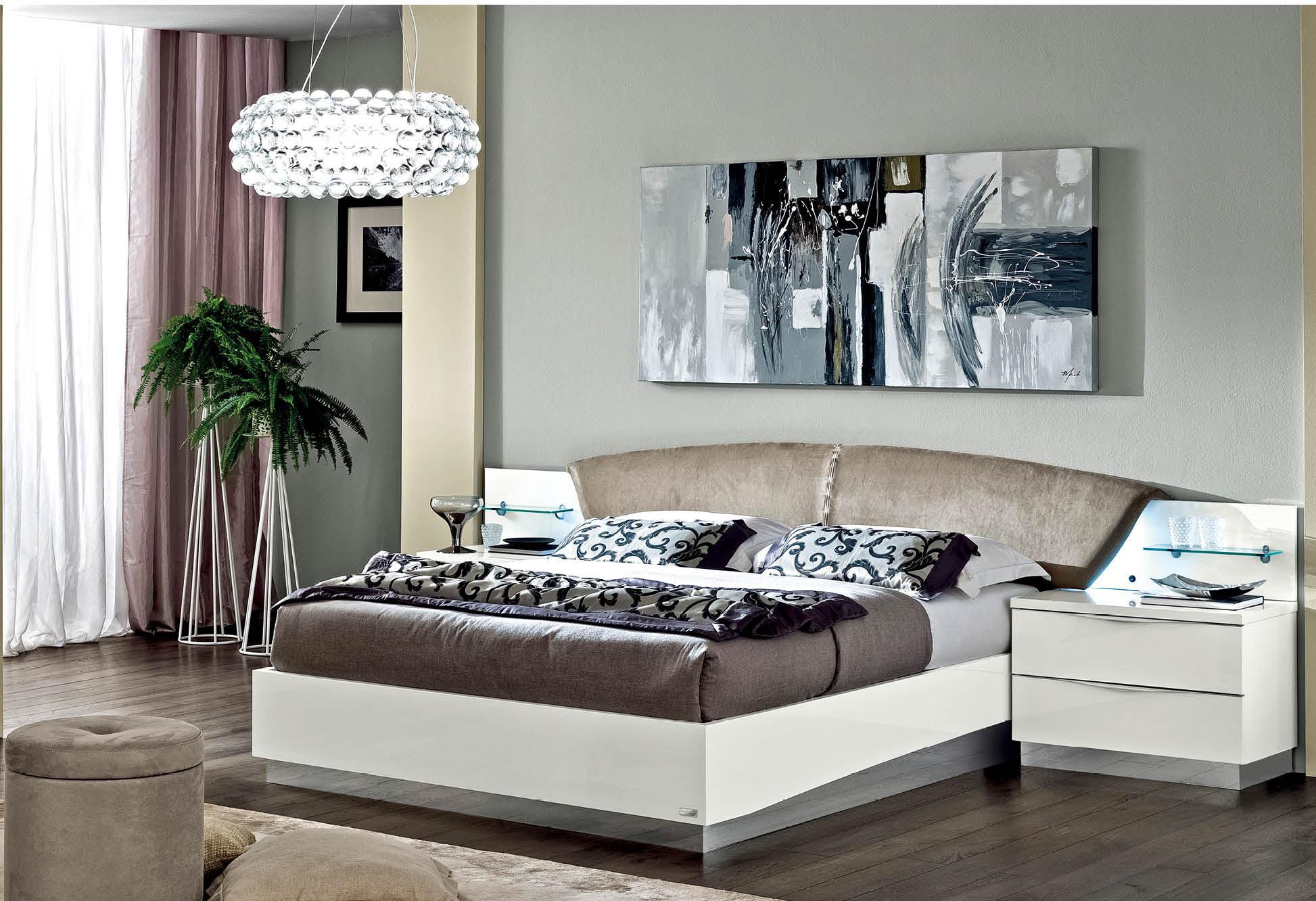 Contemporary Platform Bedroom Set Onda DROP ESF-Onda White-EK-2N-3PC in White Leather