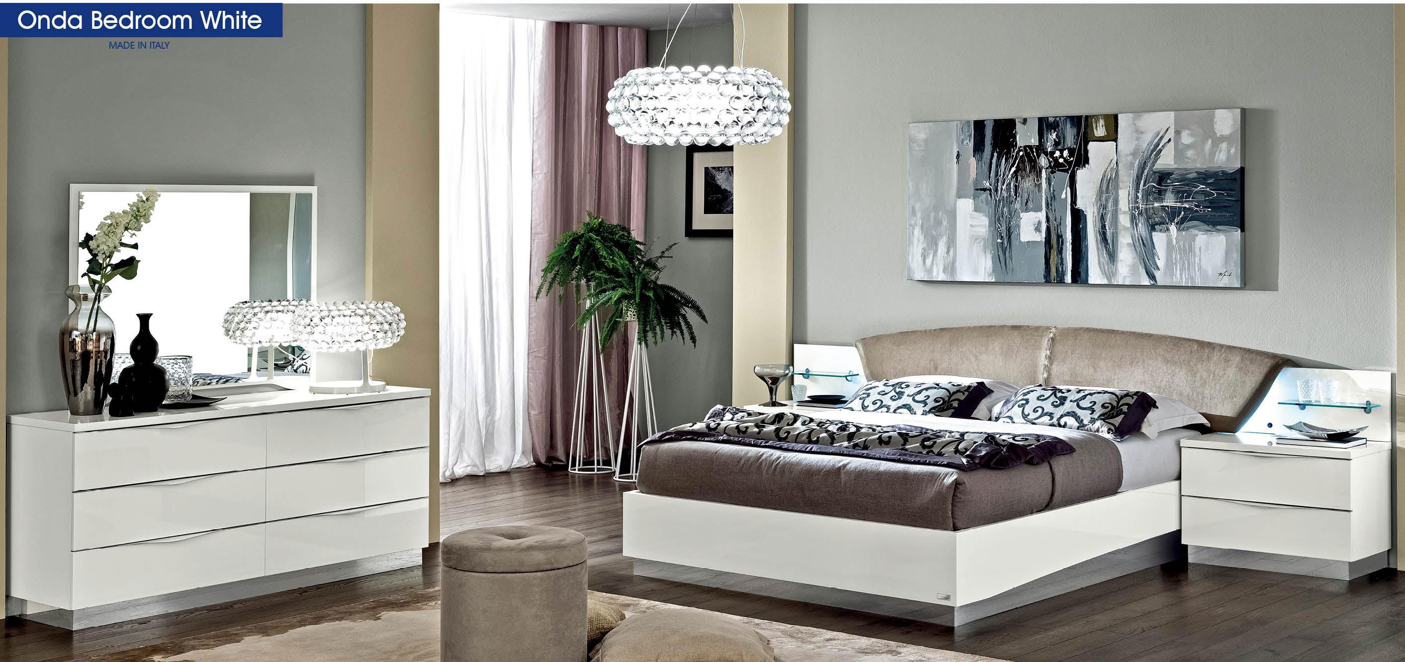 Contemporary Platform Bedroom Set Onda DROP ESF-Onda White-EK-2NDM-5PC in White Leather