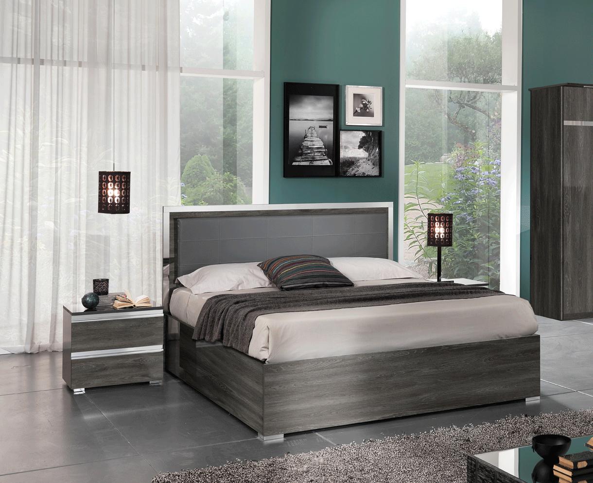 Contemporary, Modern Platform Bedroom Set Oxford ESF-Oxford-EK-Set-3N-3PC in Wash Oak, Gray Eco-Leather