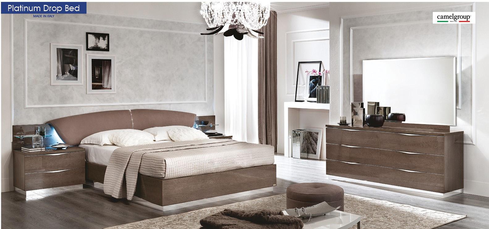 Contemporary, Modern Platform Bedroom Set Platinum Drop ESF-Platinum Drop-K-2NDM-5PC in Walnut, Silver Eco Leather