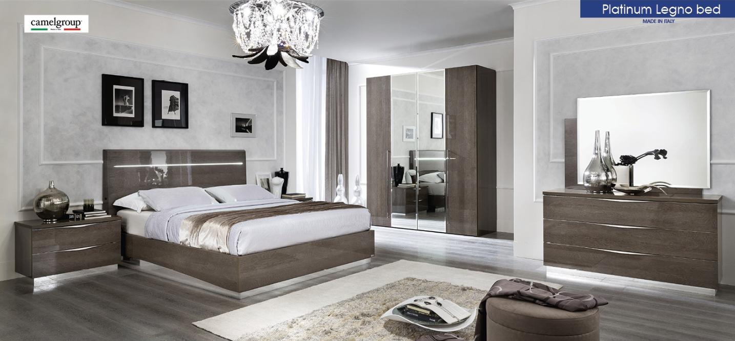 Contemporary, Modern Platform Bedroom Set Platinum Legno ESF-Platinum Legno-K-2NDM-5PC in Light Walnut, Platinum, Silver 