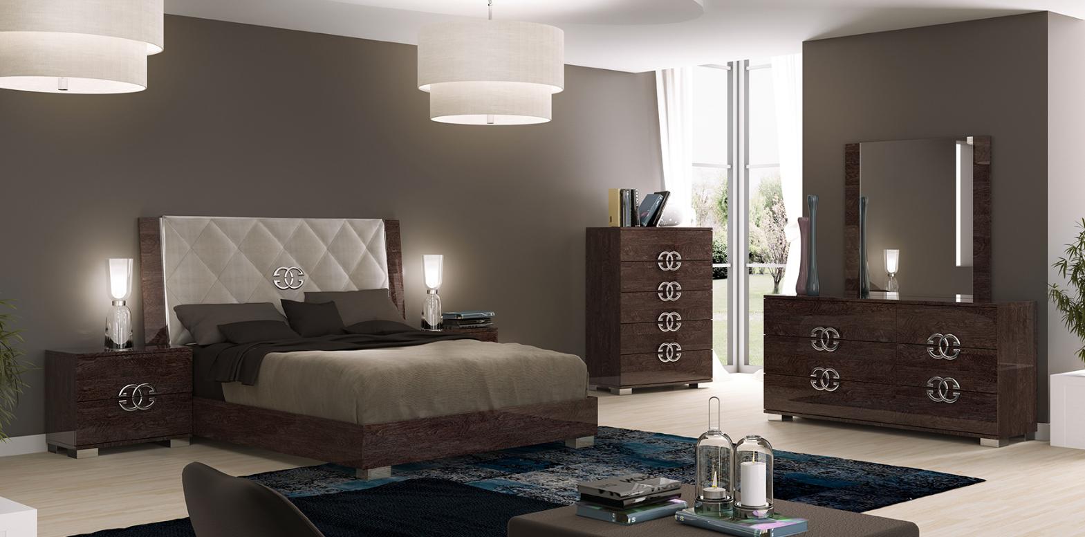 Contemporary, Modern Platform Bedroom Set Prestige Deluxe PRESTIGE-DELUXE-BED-EK-2NDM-5PC in Cognac 
