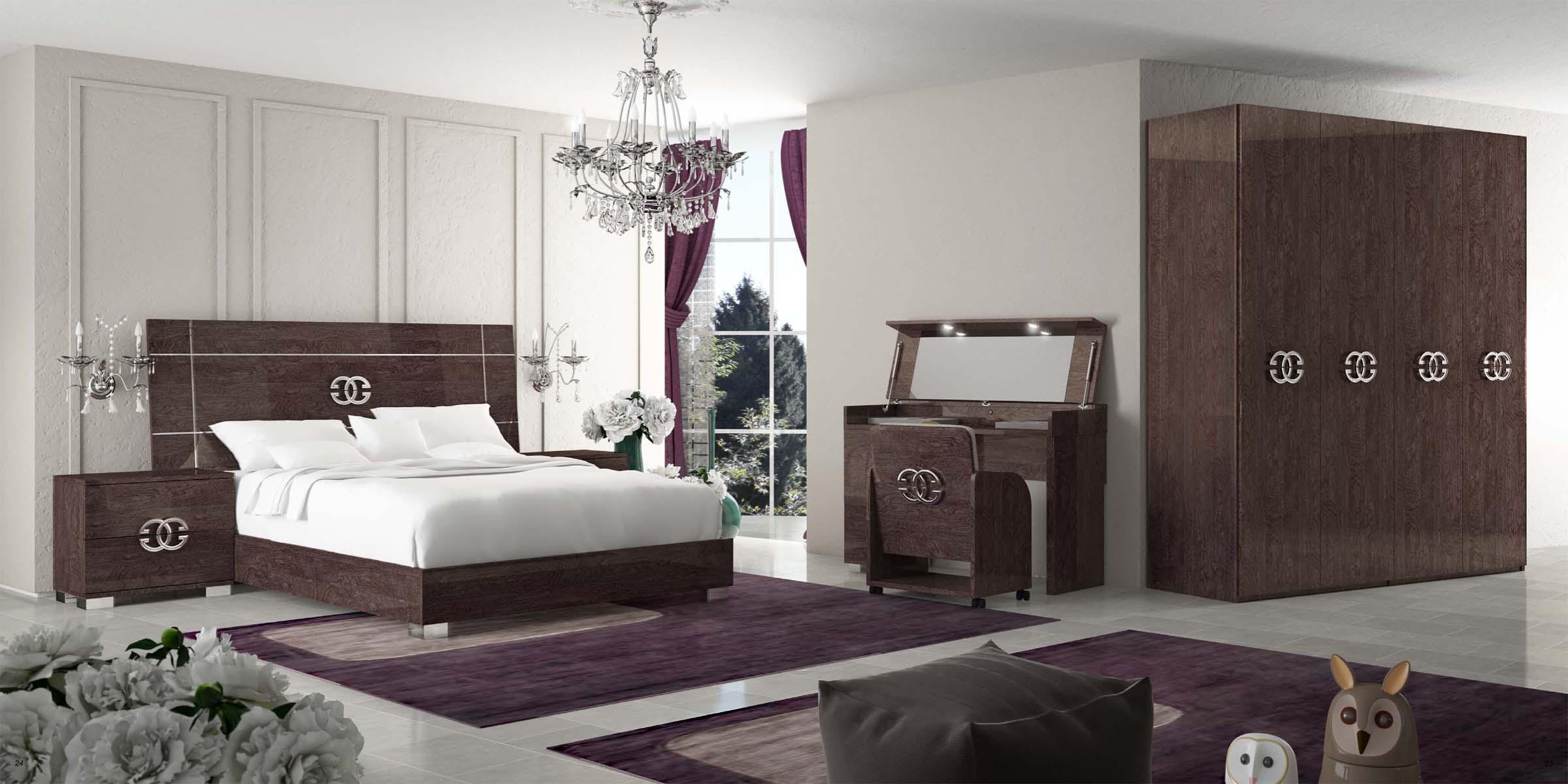 

    
PRESTIGE-CLASSIC-BED-Q-2NDM-5PC Glossy Walnut Queen Bedroom Set 5Pcs Contemporary Made in Italy ESF Prestige CLASSIC
