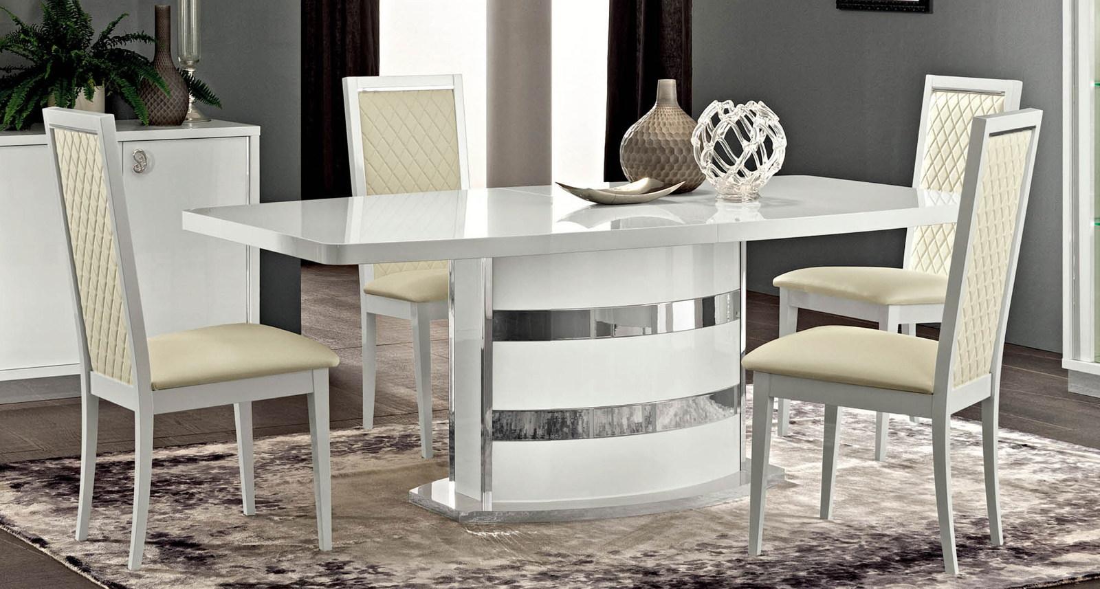 

    
Dining Room Set 5 Pcs High Gloss Pure White Contemporary Made in Italy ESF Roma
