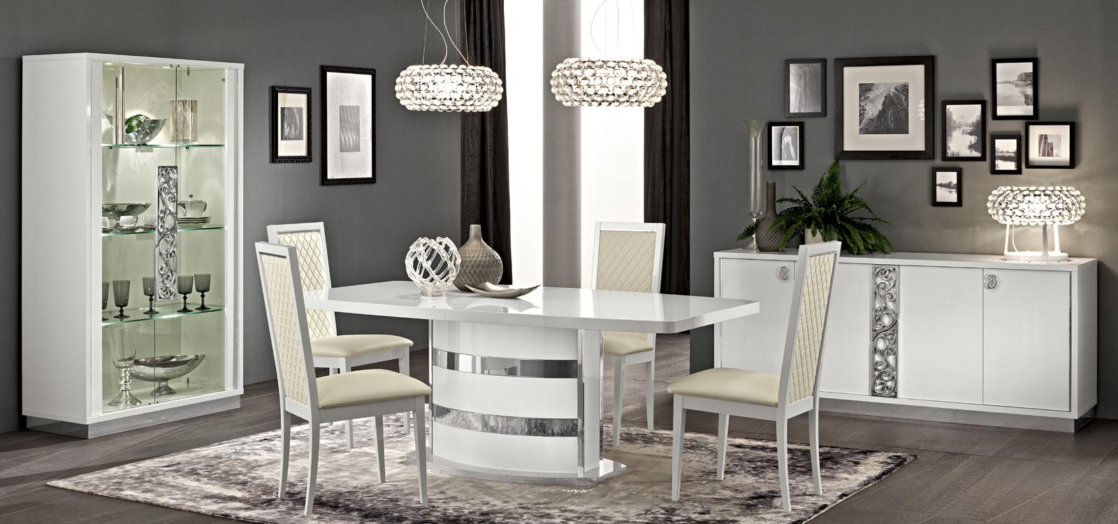 

    
Dining Room Set 8 Pcs High Gloss Pure White Contemporary Made in Italy ESF Roma
