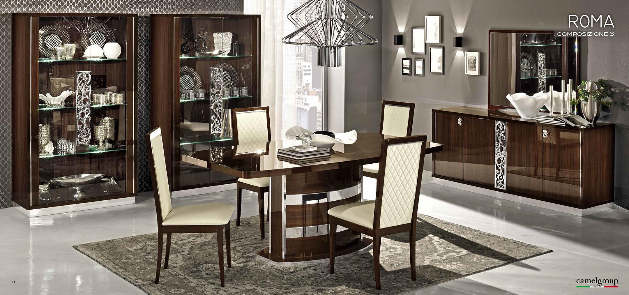 

    
ESF Roma High Gloss Walnut Lacquer Finish Dining Room Set 5 Pcs Made in Italy
