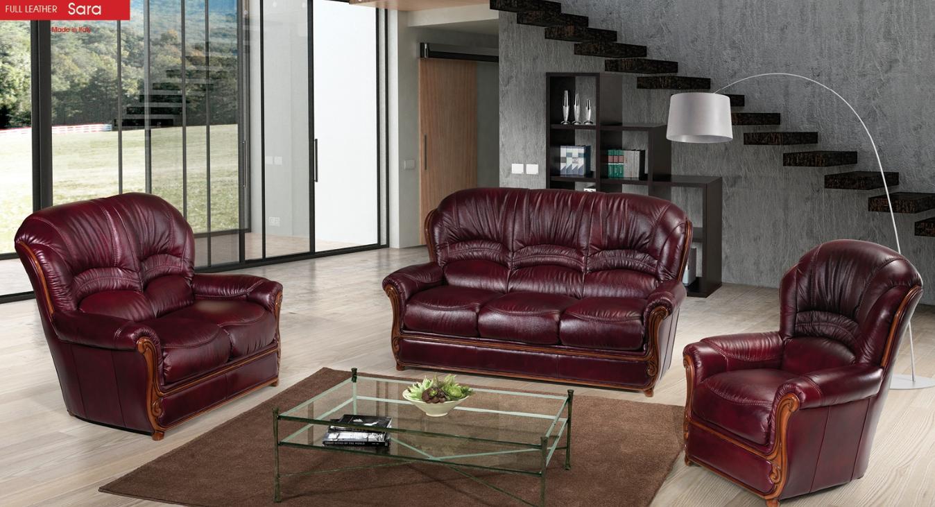

    
Modern Italian Leather Living Room Sofa Set 3 Pcs Burgundy Traditional ESF Sara
