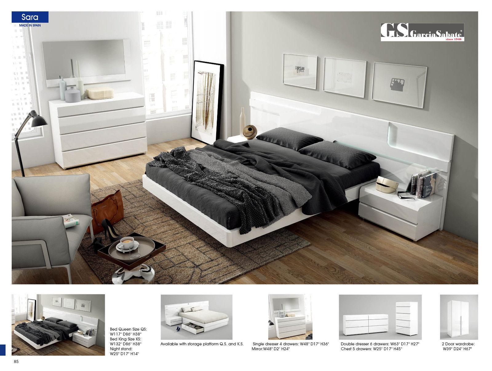 Contemporary Platform Bedroom Set Sara ESF-Sara-EK-2NDM-5PC in White 