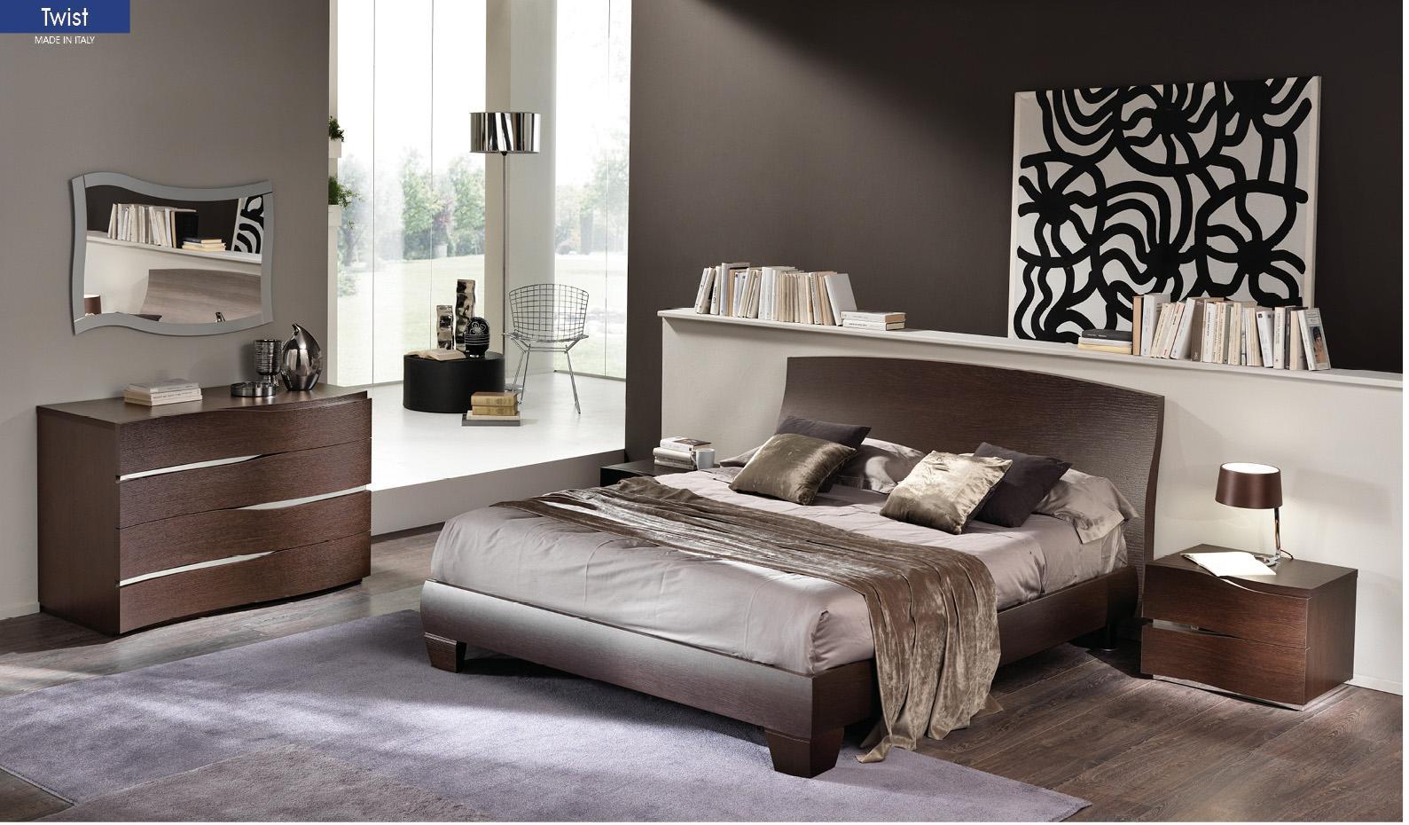 

    
ESF Twist Wenge Waved Headboard King Bedroom Set 5 Contemporary Made in Italy

