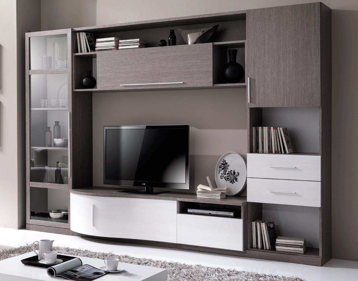 

    
ESF Wave Wall Unit White Wash Oak Grey Entertainment TV Center Made in Italy
