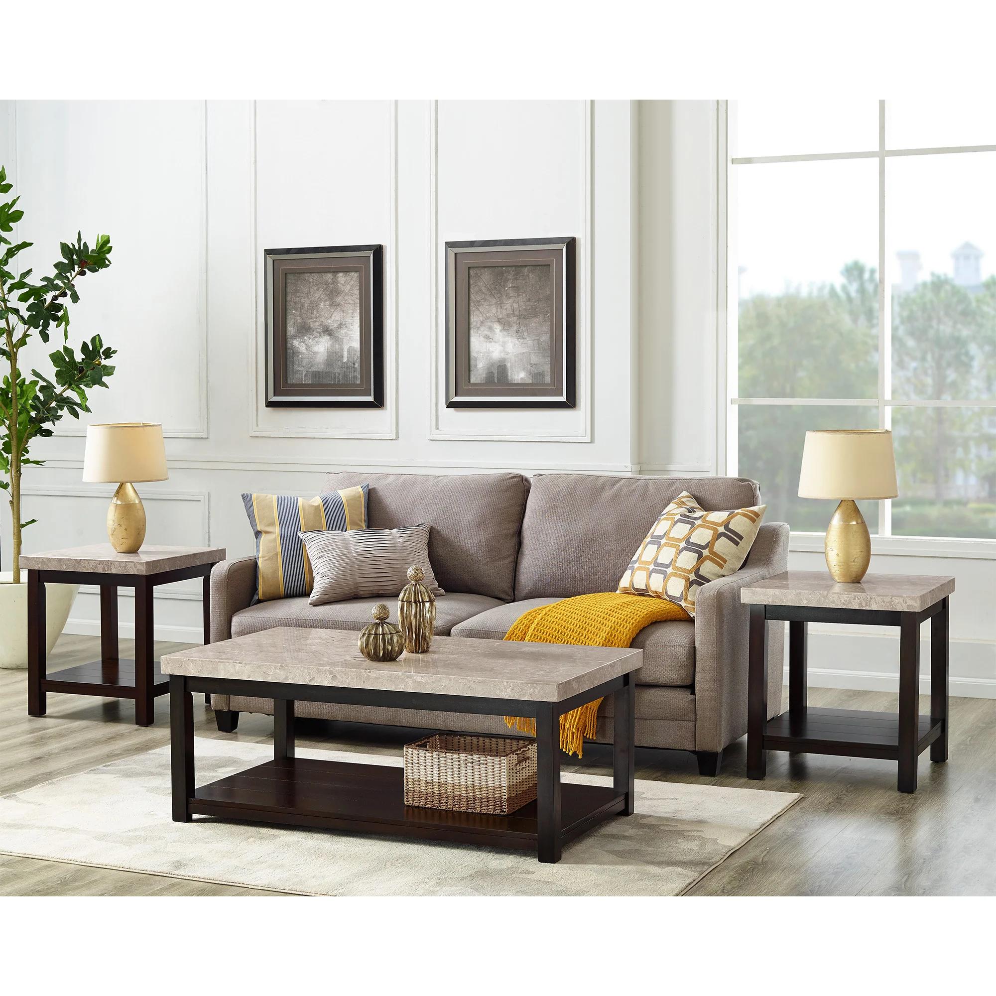 Contemporary, Transitional Coffee Table and 2 End Tables Kelia 4274-01-3pcs in Espresso, Beige 