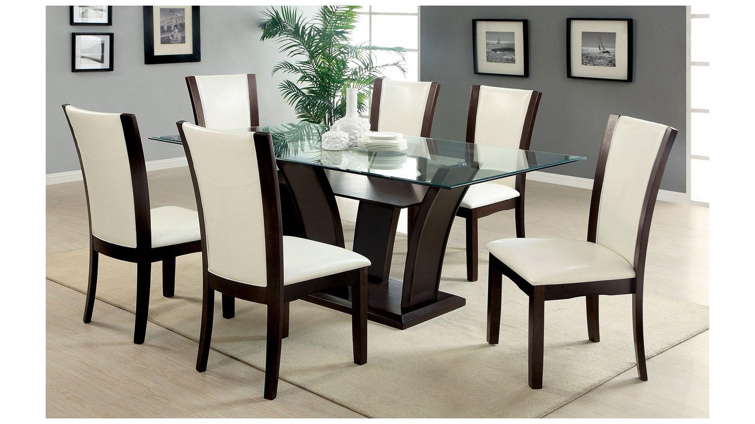 

    
Espresso Dining Table + 6 White PU Chair by Crown Mark Camelia 1210T-4272-7pcs
