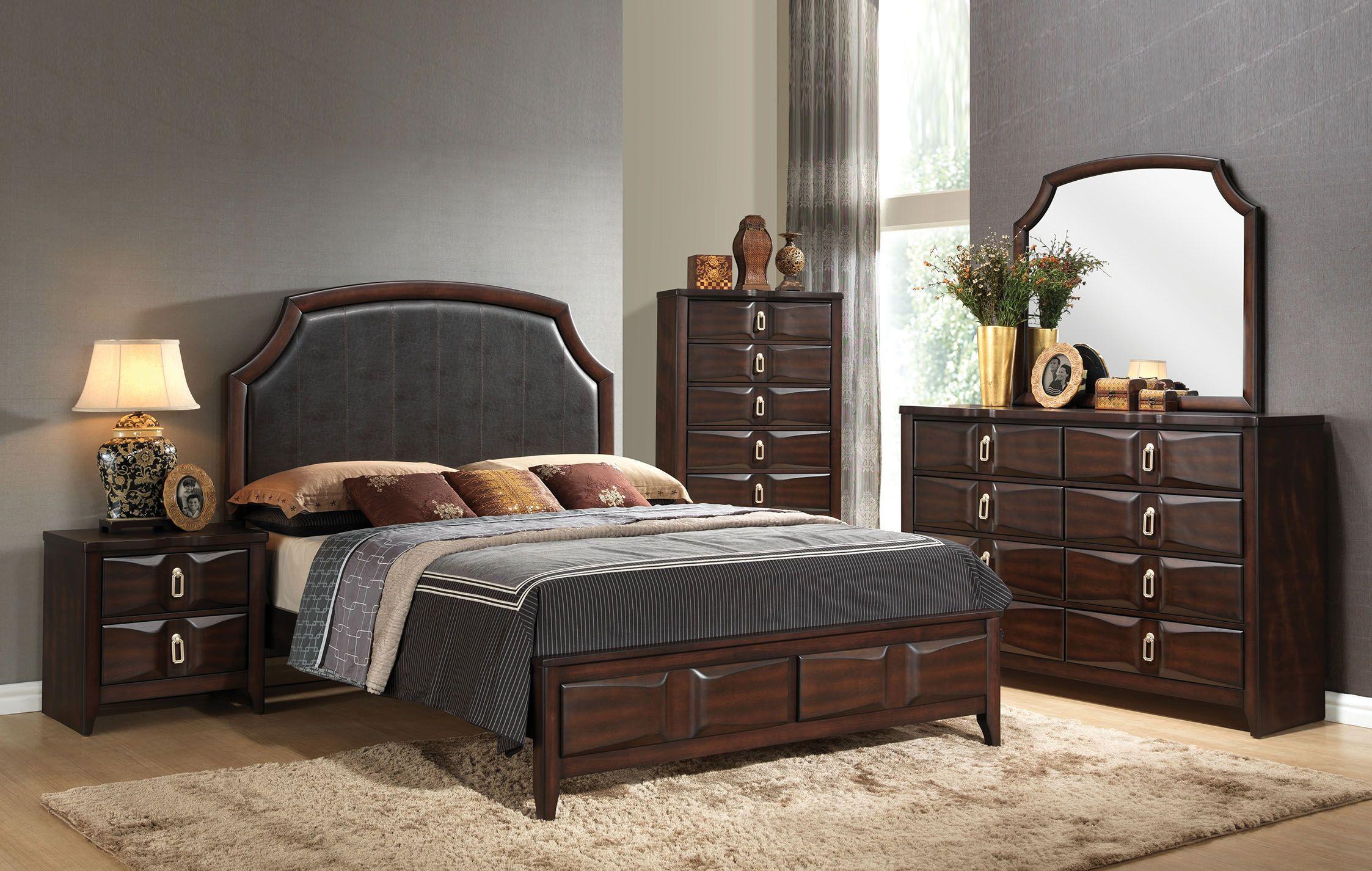 Contemporary, Modern Panel Bedroom Set Lancaster Lancaster-24567EK-Set-5 in Espresso, Brown Polyurethane