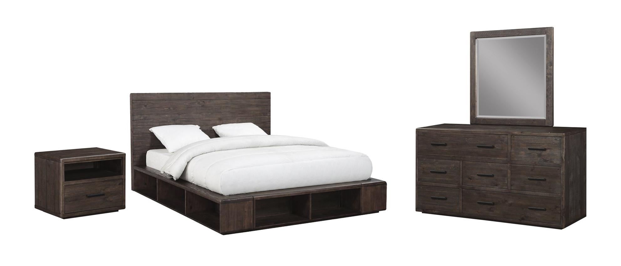 

    
Espresso Finish Queen Platform Bedroom Set 4Pcs with Open Storage MCKINNEY by Modus Furniture
