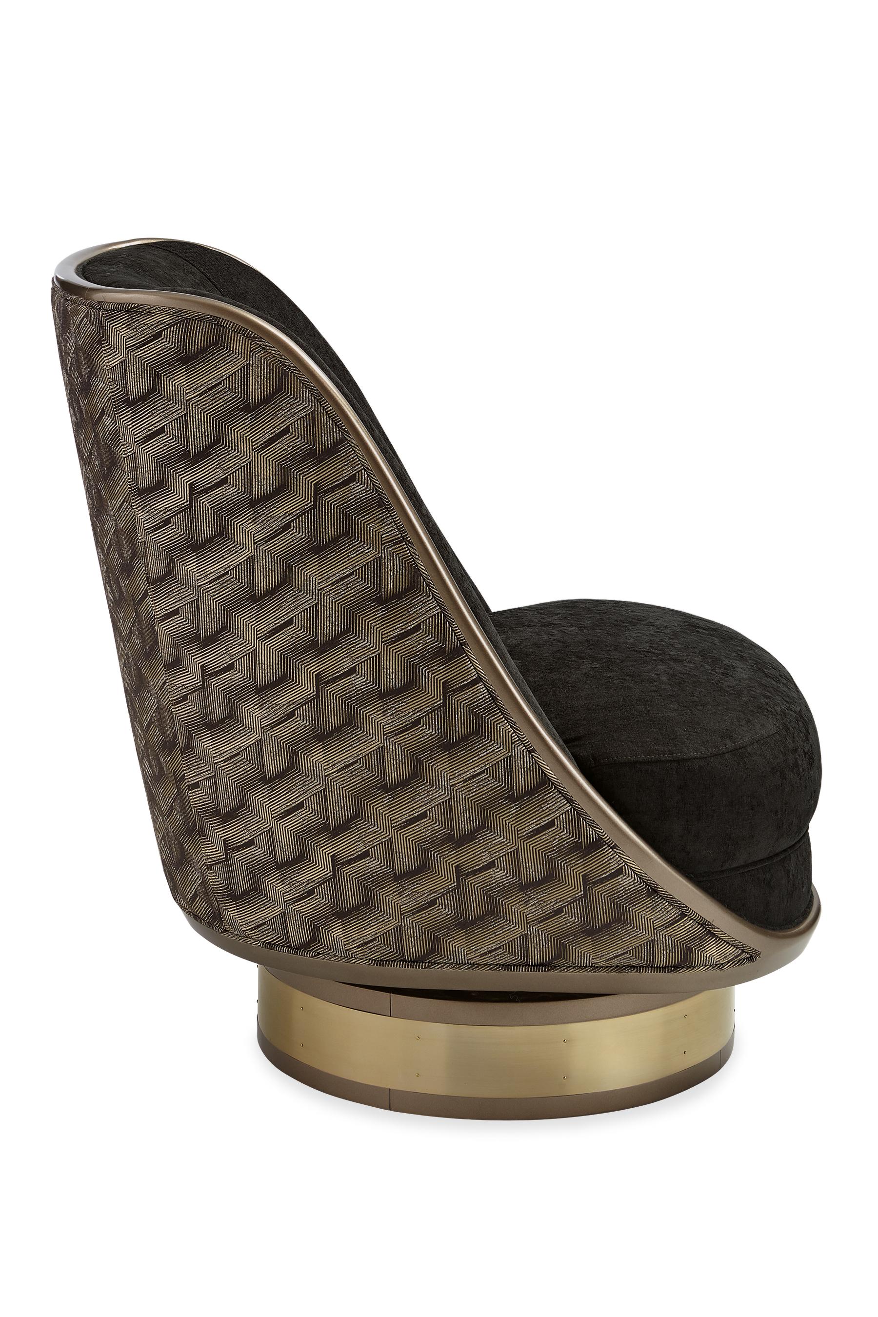 

    
Espresso & Gold Fabric Swivel Accent Chair GO FOR A SPIN by Caracole
