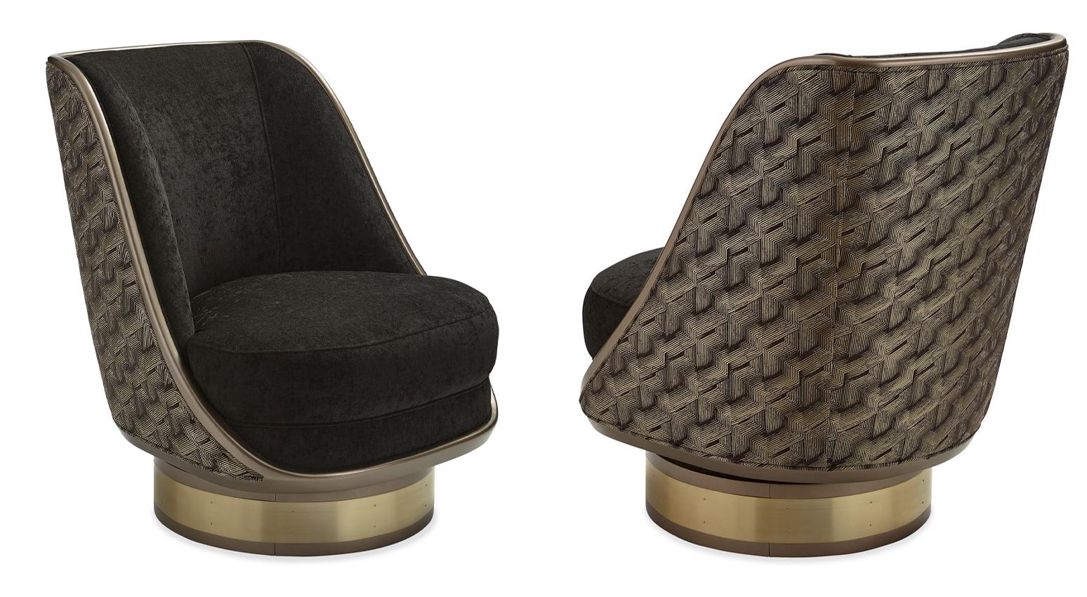 

    
Espresso & Gold Fabric Swivel Accent Chairs Set 2Pcs GO FOR A SPIN by Caracole
