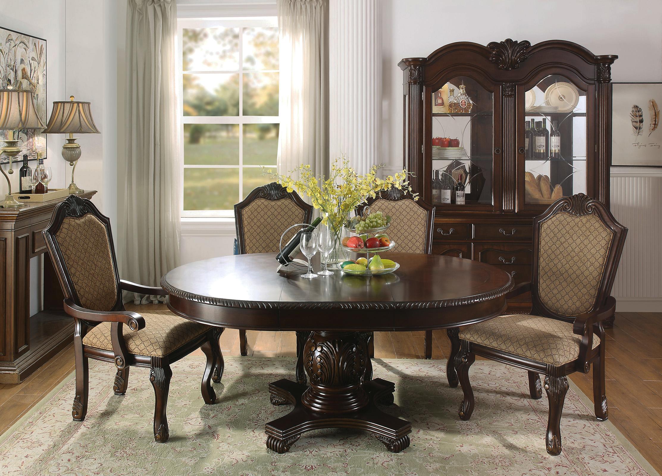 Classic, Traditional Dining Table Set 64175 Chateau De Ville 64175-Set-5 in Nutmeg, Espresso Fabric