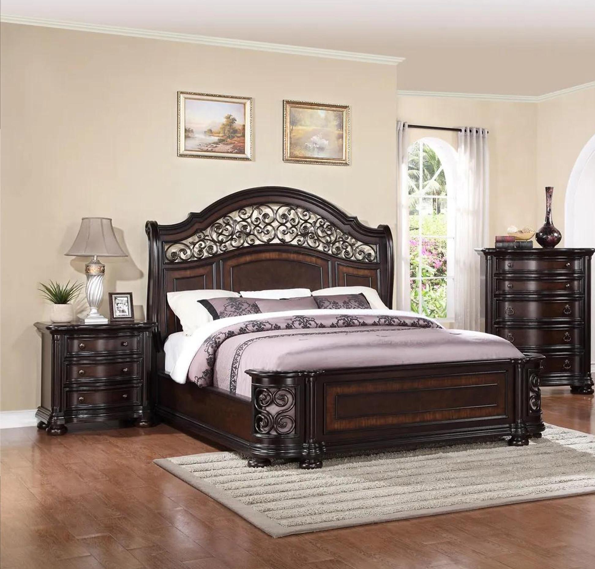 Traditional Panel Bed B366 B366-Q in Dark Brown 