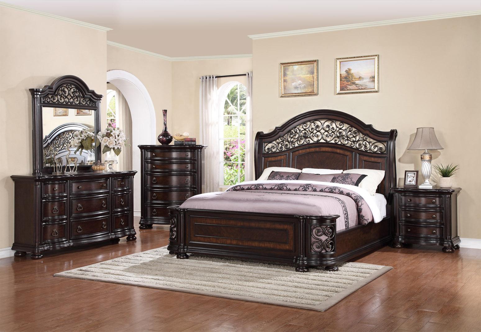 Traditional Panel Bedroom Set B366 B366-Q-NDM-4PC in Dark Brown 