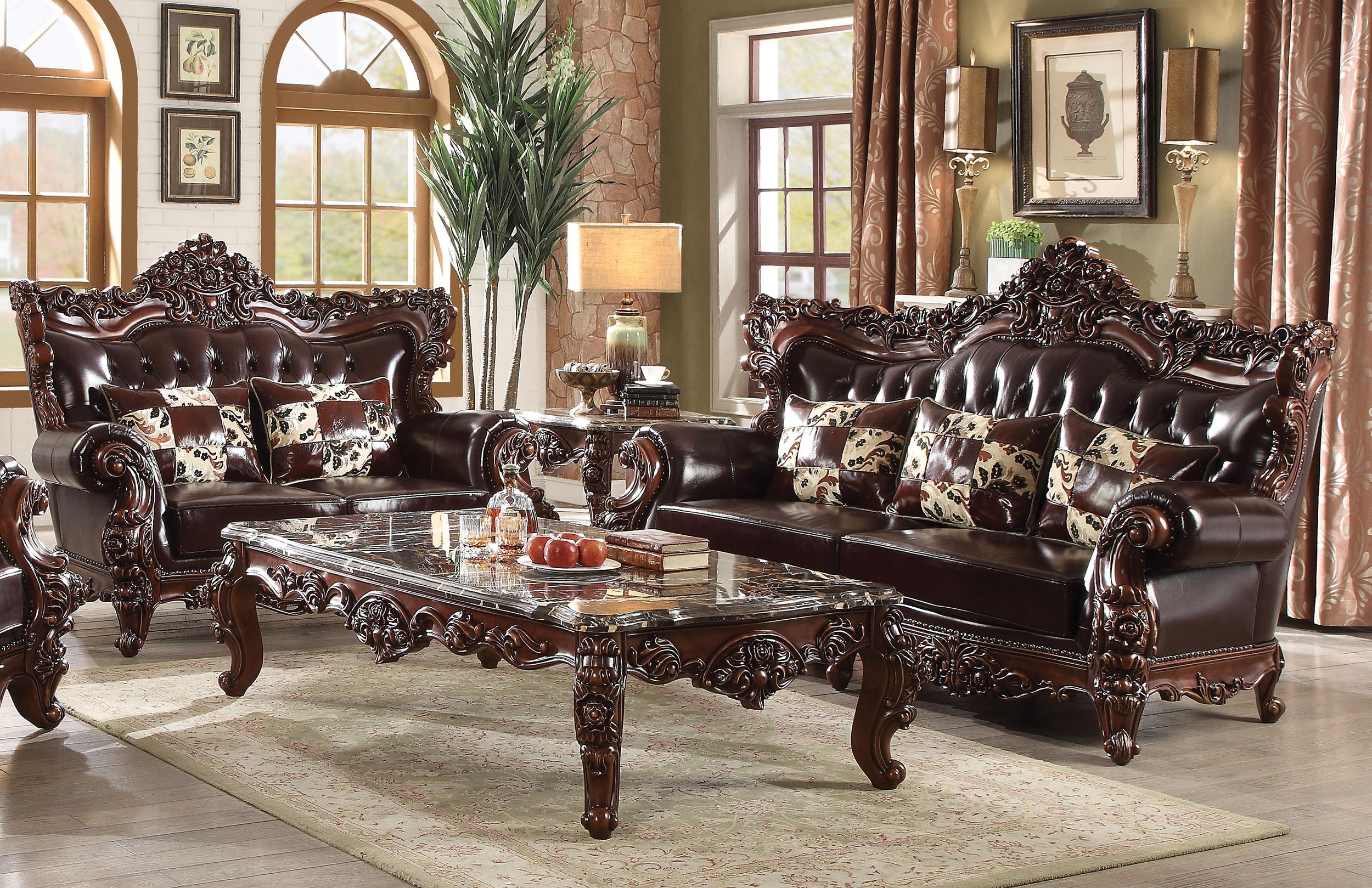 Classic, Traditional Sofa Set Forsythia 53070 53070-Set-2-Forsythia in Dark Walnut, Espresso Leather