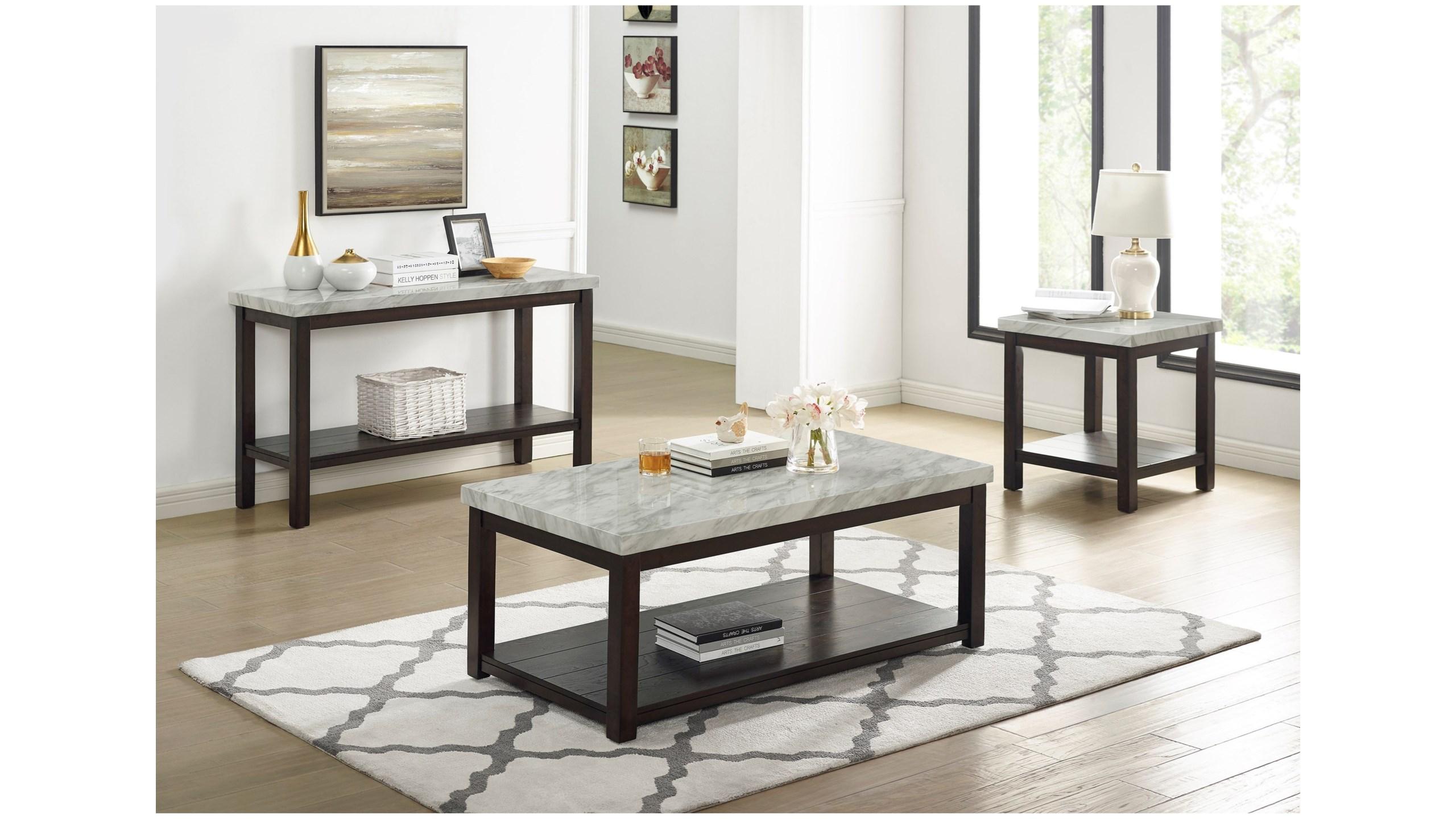 Contemporary, Transitional Coffee Table and 2 End Tables Deacon 4276-01-3pcs in Espresso, White 