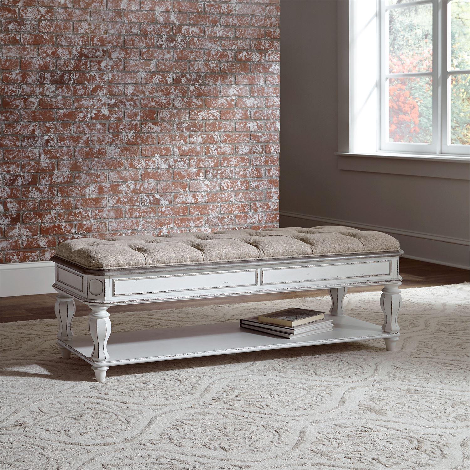European Traditional Bed Bench Magnolia Manor  (244-BR) Bench 244-BR47 in White Chenille