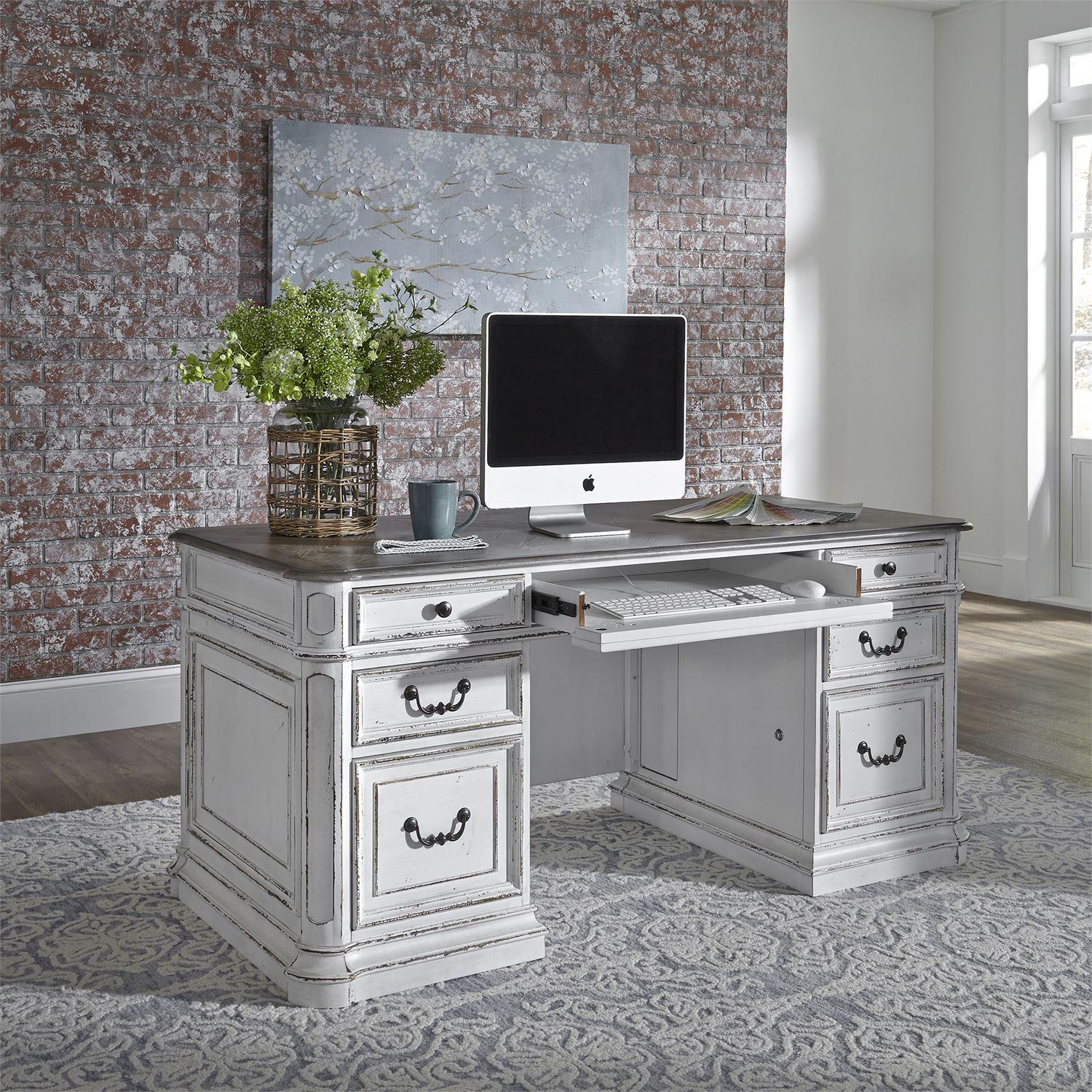 

    
Antique White Wood Credenza Desk Magnolia Manor 244-HOJ-DSK Liberty Furniture
