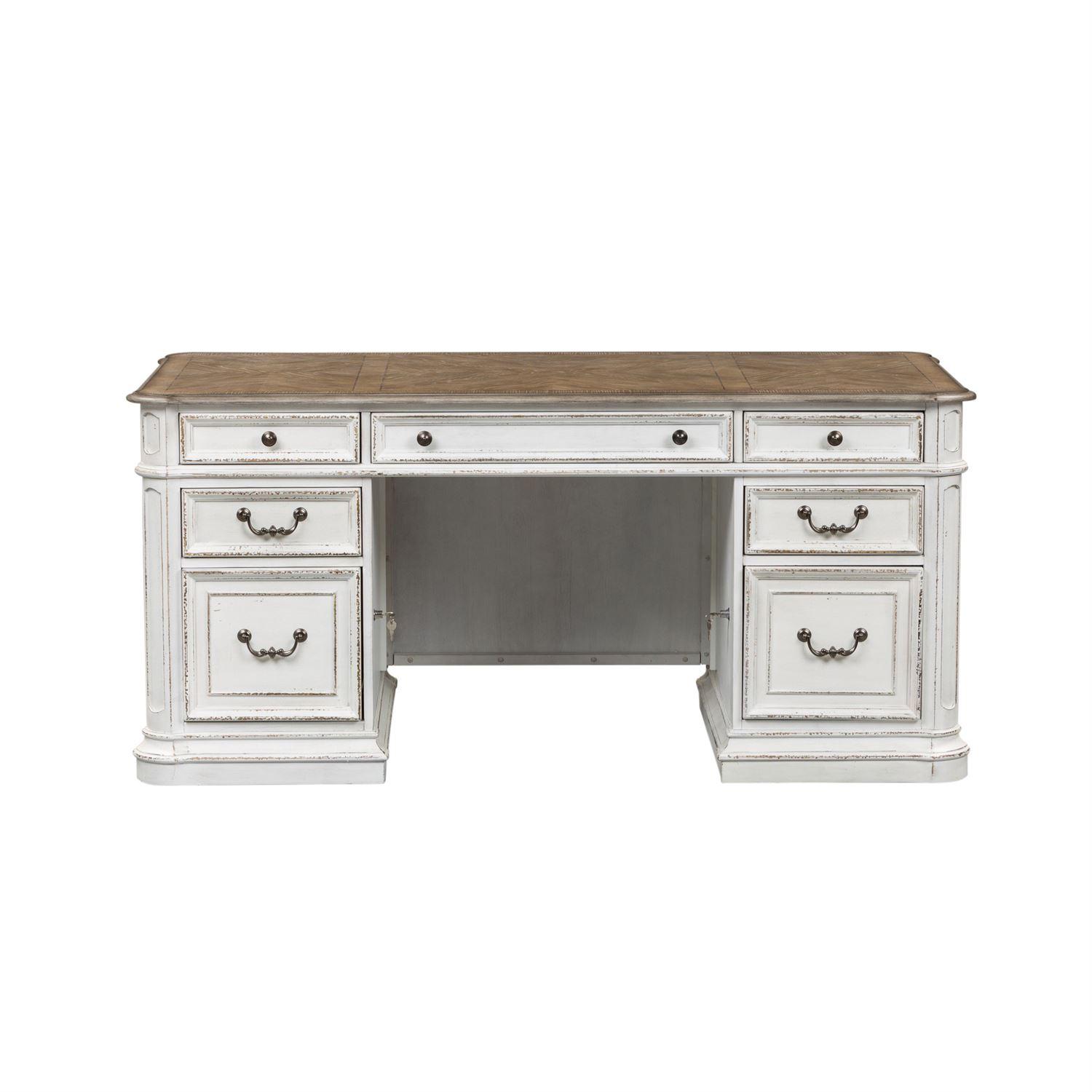 

    
Antique White Wood Credenza Desk Magnolia Manor 244-HOJ-DSK Liberty Furniture
