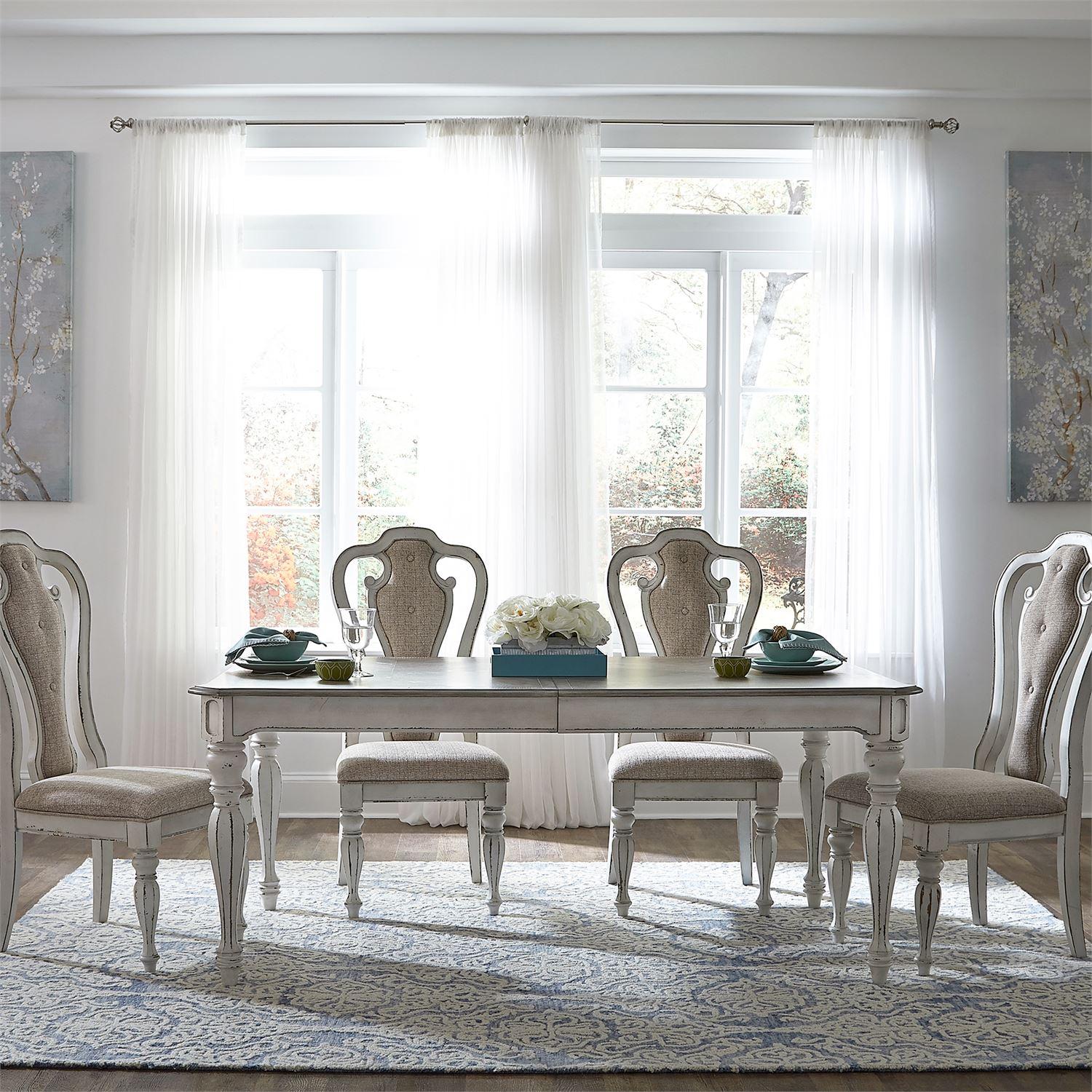 European Traditional Dining Table Set Magnolia Manor  (244-DR) Dining Room Set 244-DR-5LTS in White Chenille