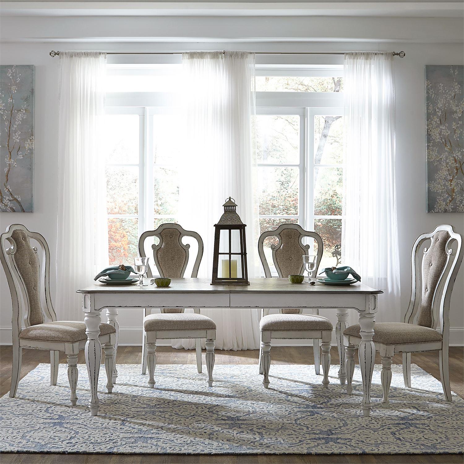 European Traditional Dining Table Set Magnolia Manor  (244-DR) Dining Room Set 244-DR-5RLS in White Chenille