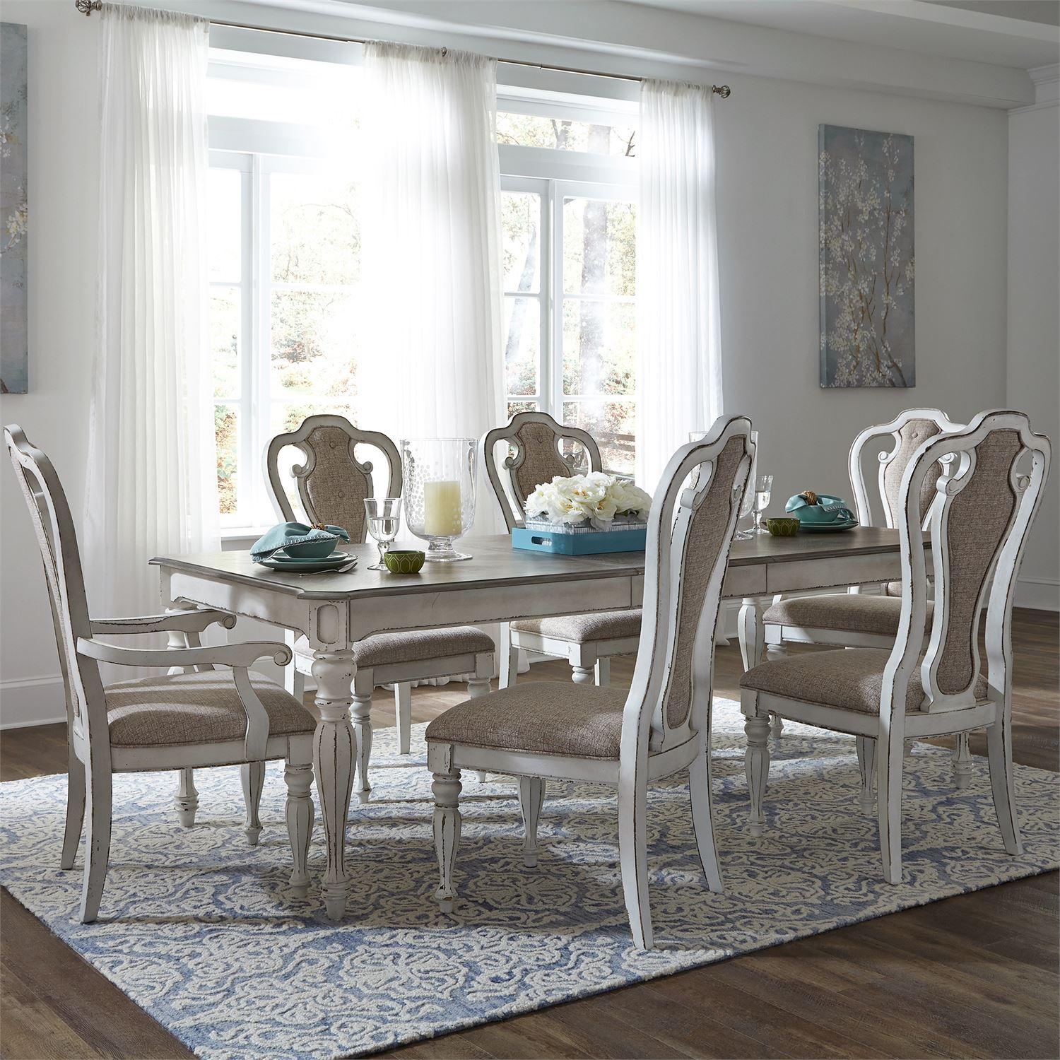 European Traditional Dining Table Set Magnolia Manor  (244-DR) Dining Room Set 244-DR-7LGS in White Chenille