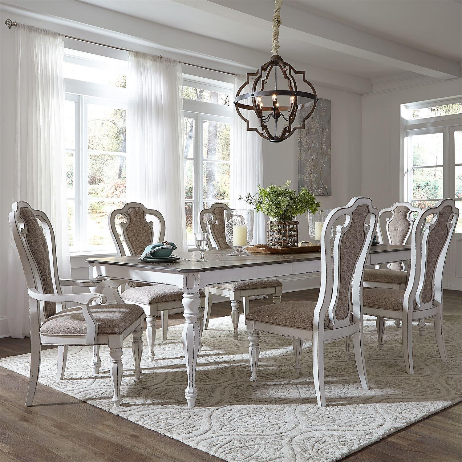 European Traditional Dining Table Set Magnolia Manor  (244-DR) Dining Room Set 244-DR-7RLS in White Chenille