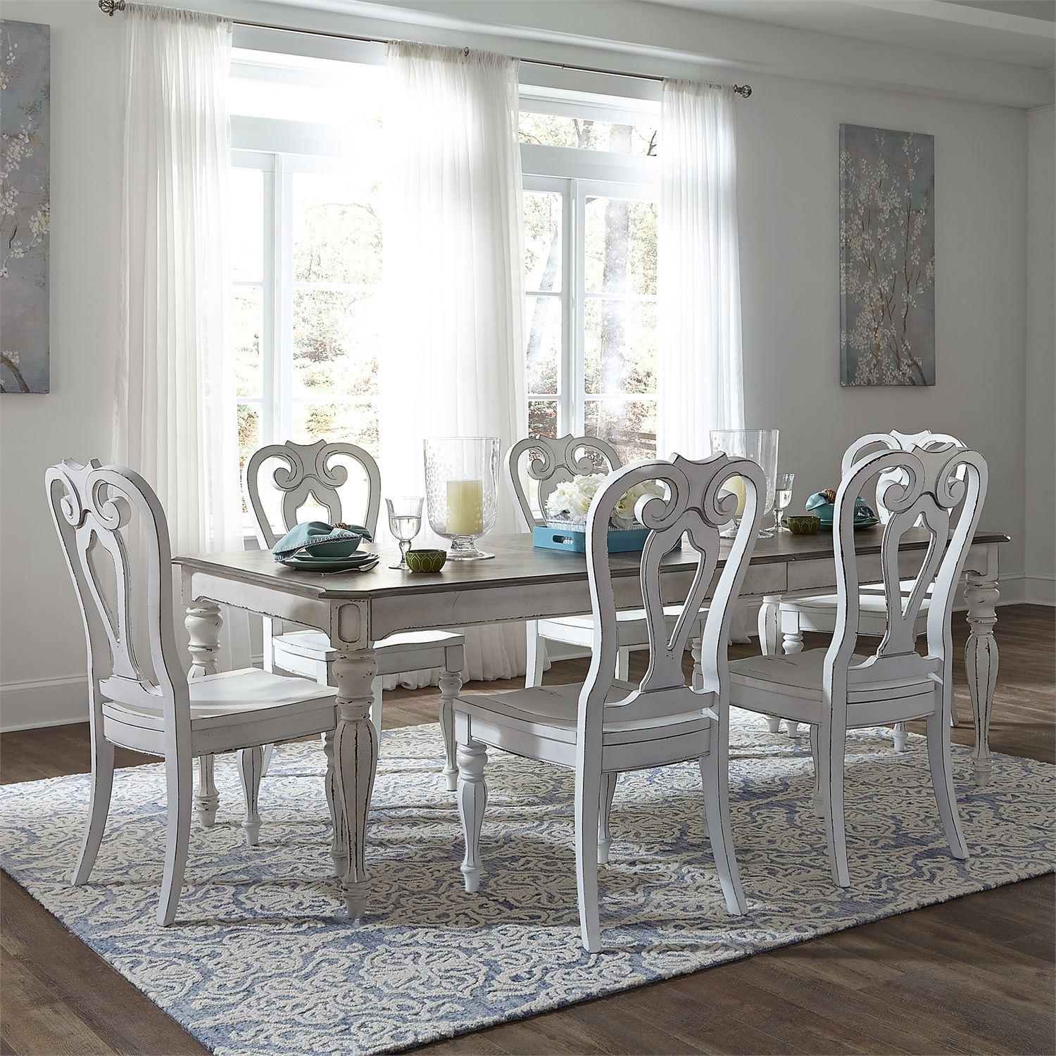 European Traditional Dining Table Set Magnolia Manor  (244-DR) Dining Room Set 244-DR-O7RLS in White 