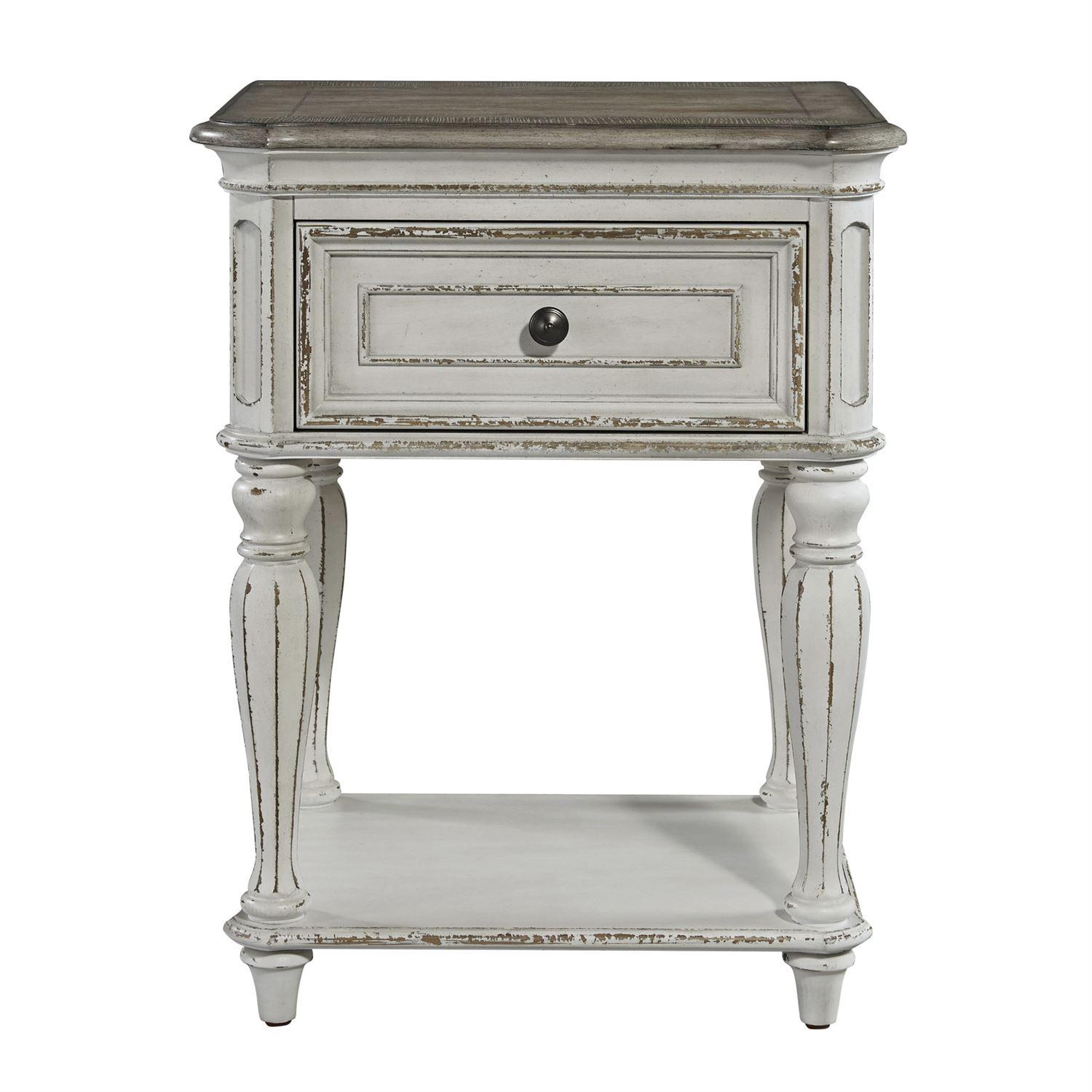 

    
Antique White Wood Leg Nightstand Magnolia Manor 244-BR63 Liberty Furniture
