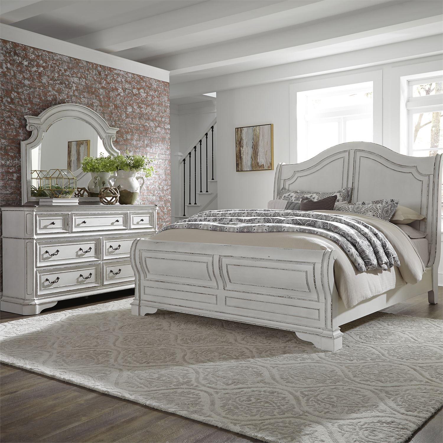 European Traditional Sleigh Bedroom Set Magnolia Manor  (244-BR) Sleigh Bedroom Set 244-BR-QSLDM in White 