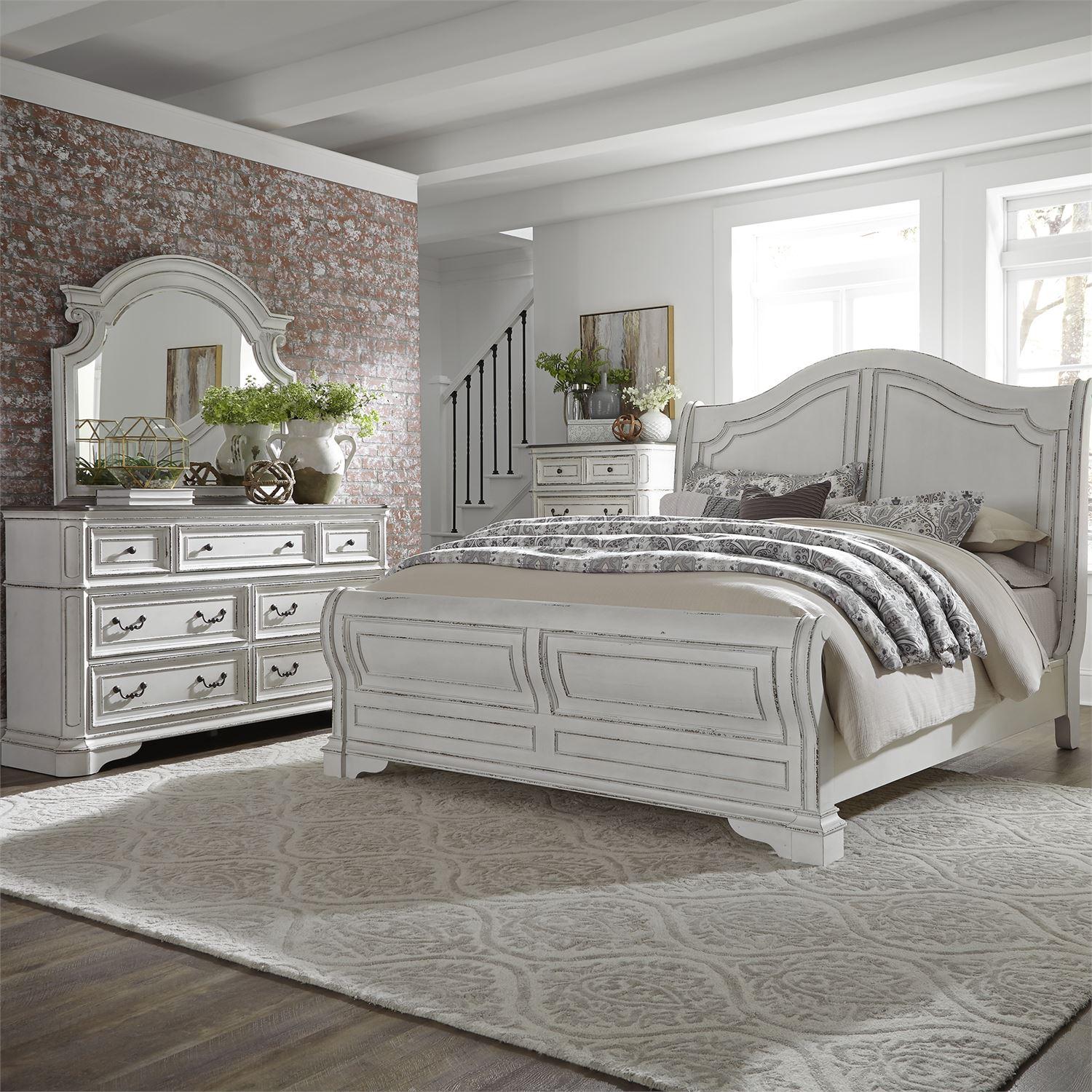 European Traditional Sleigh Bedroom Set Magnolia Manor  (244-BR) Sleigh Bedroom Set 244-BR-QSLDMC in White 