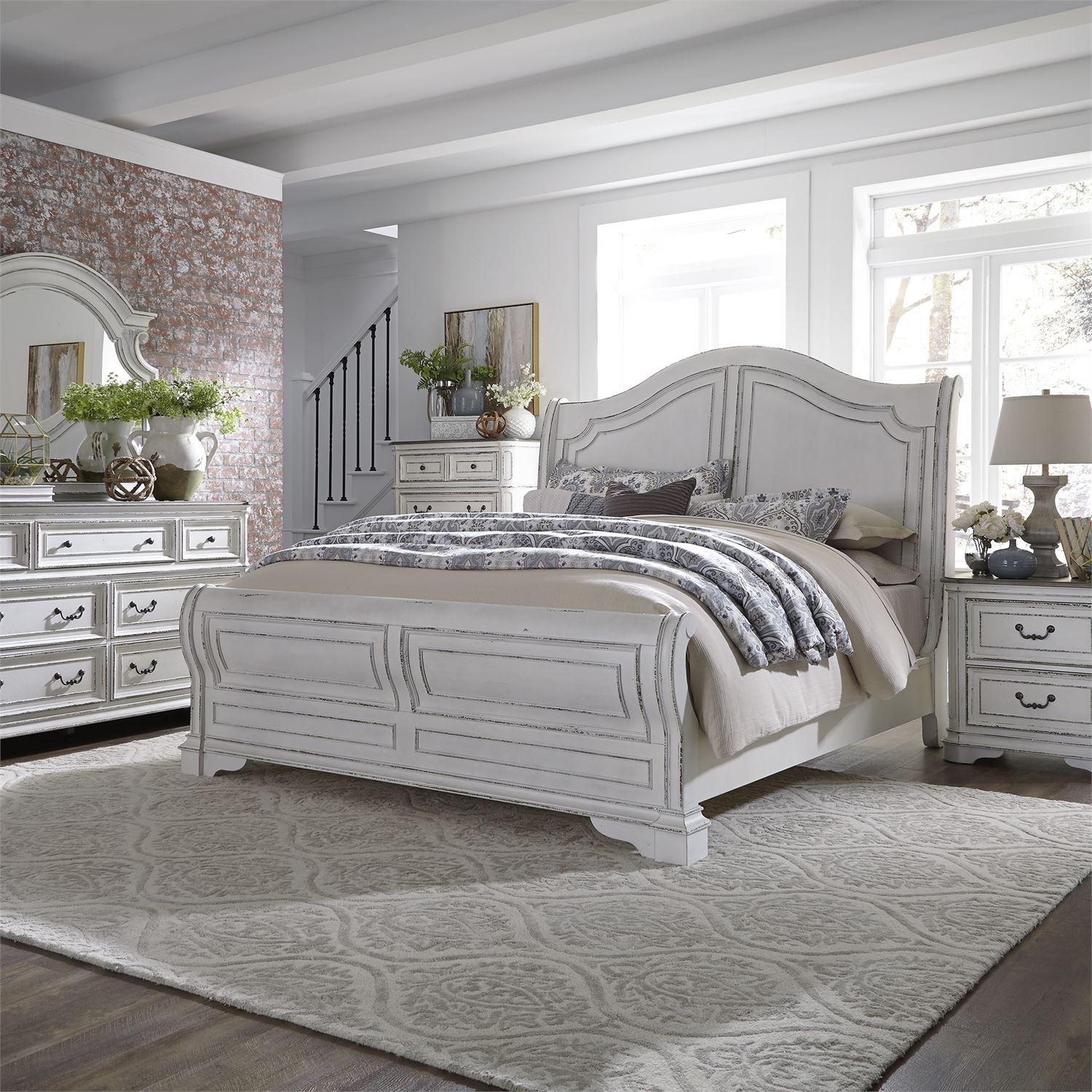 European Traditional Sleigh Bedroom Set Magnolia Manor  (244-BR) Sleigh Bedroom Set 244-BR-QSLDMCN in White 