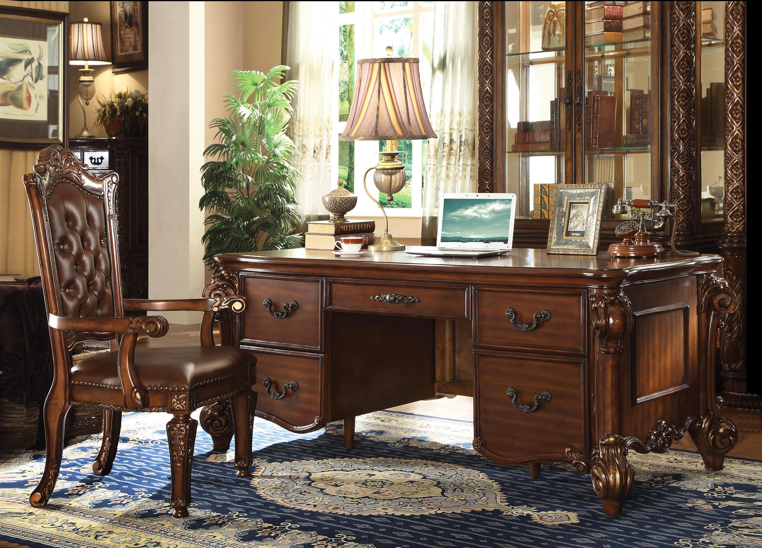 

    
Home Office Executive Desk Cherry Carved Wood Vendome 92125 Acme Classic
