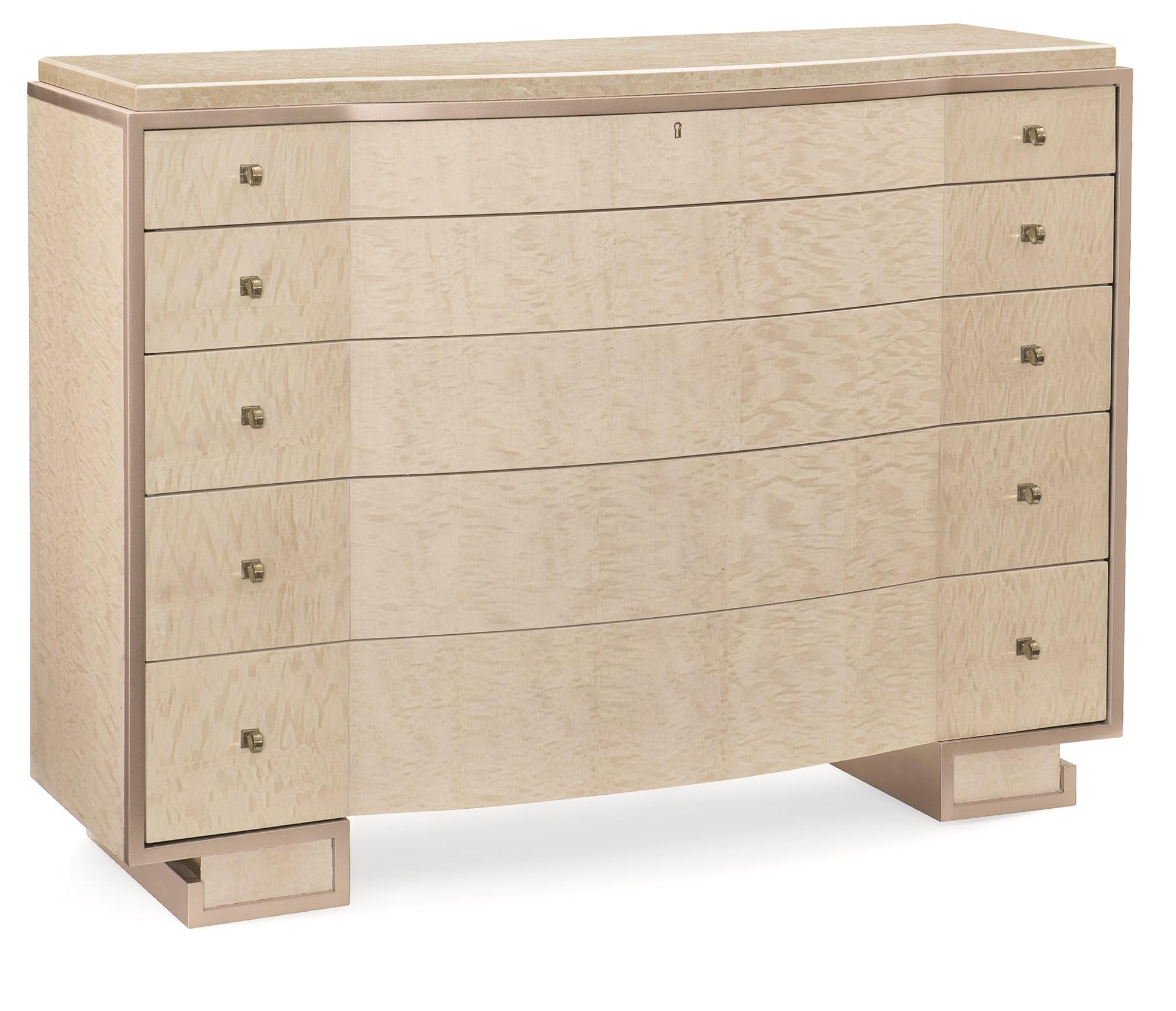 

    
Exotic Anegre Veneers & Platinum Blonde Finish Chest BIG DIPPER by Caracole
