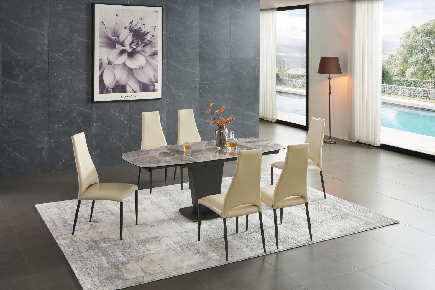 

    
Extendable Grey Marble Table & 3405 Beige Chairs Set 5 ESF 2417 Made in Italy
