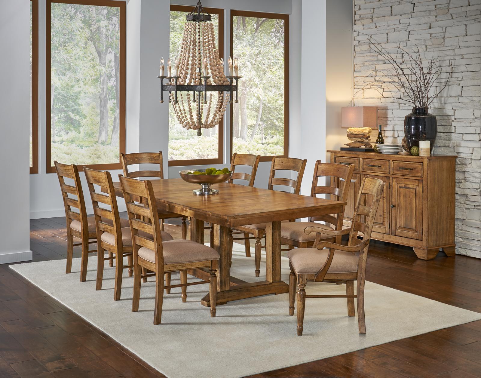 Rustic Dining Table Set Bennett BENSQ6300-Set-11 in Brown Fabric