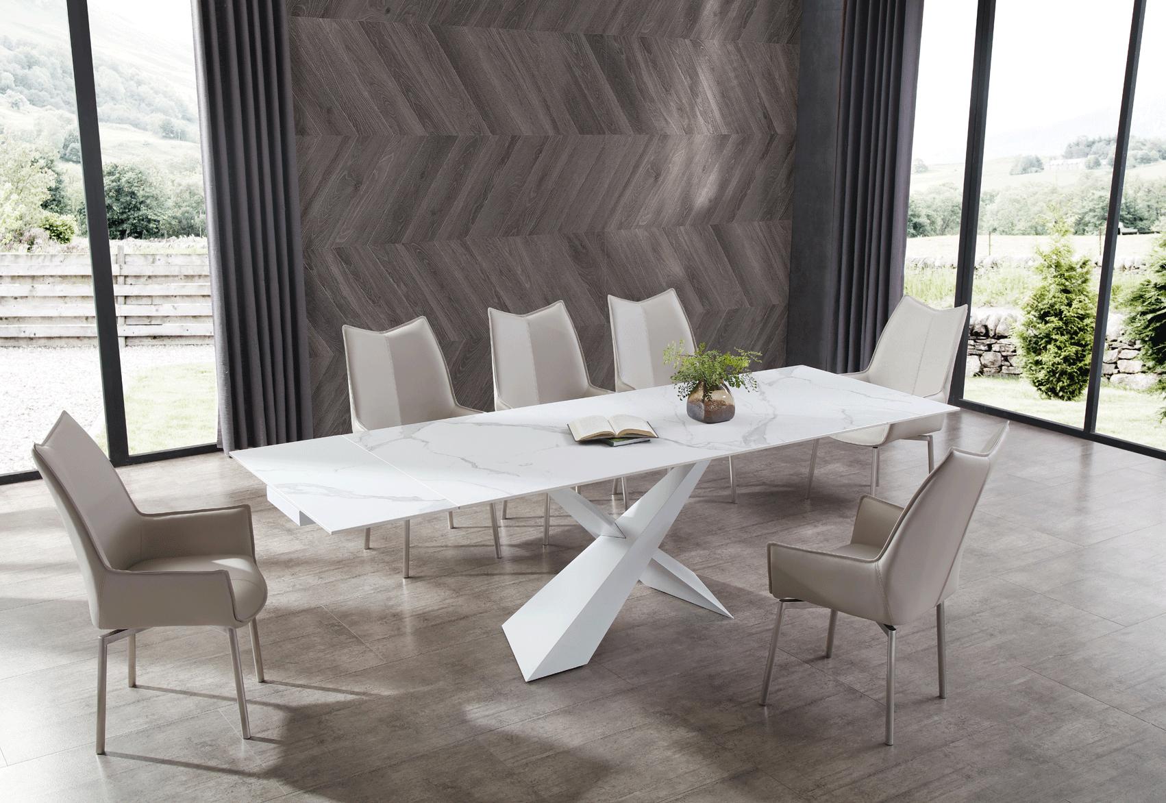 Contemporary Dining Table Set 9113DT 9113DT-Set-5 in White, Gray Eco Leather