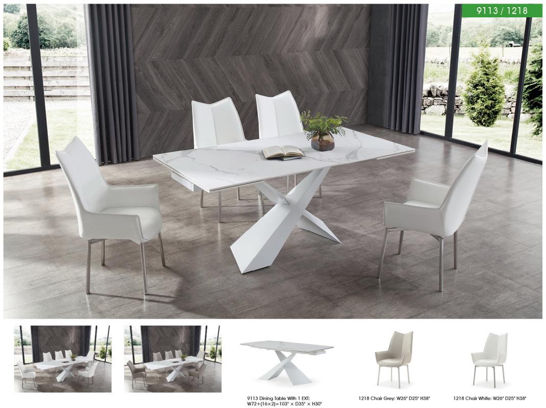 

    
Extendable White Marble looking Dining Table 9113 ESF Made in Italy Modern
