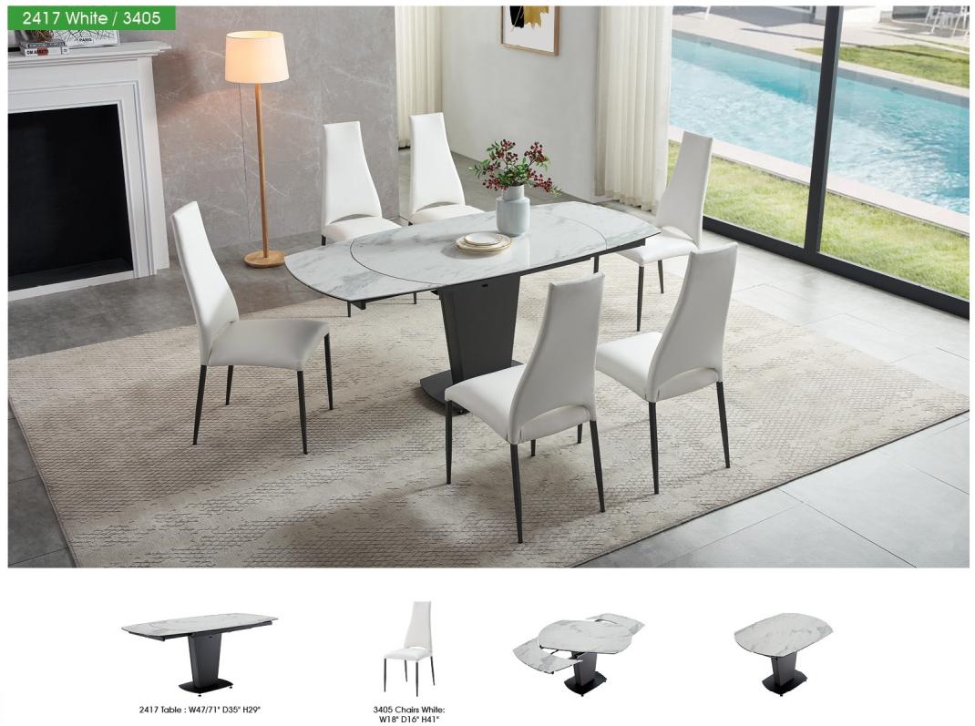 

    
2417TABLEWHITE-4PC Extendable White Marble Table & 3405 White Chairs Set 5 ESF 2417 Made in Italy
